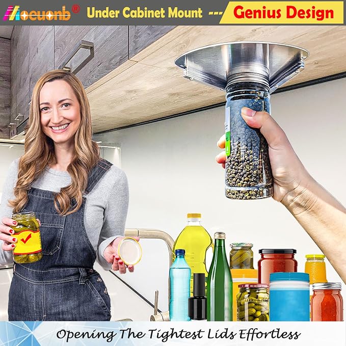 Moeuonb latest Under Cabinet Jar Opener for Seniors, Stainless Steel Jar Opener for Weak Hands, Jar Lid & Bottle Cap Opener Tool, Under Counter Can Opener, One Handed Jar opener