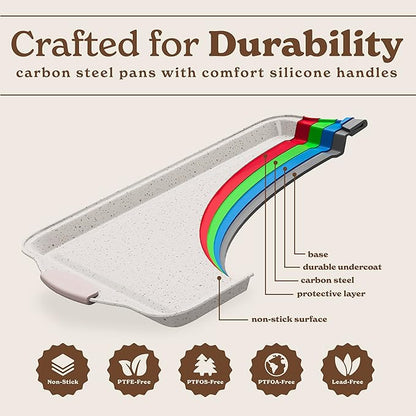 Country Kitchen Nonstick Stackable Bakeware Set - Heavy Duty, Durable, Easy Release Baking Set, Cream, 10 Pcs