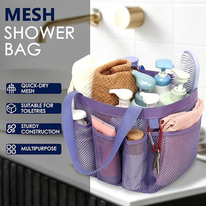 GYEUKHAM Mesh Shower Caddy Portable for College Dorm, Quick Dry Hanging Shower Bag with 8 Pockets, Bathroom Tote Organizer for Gym, Travel, Camping, Purple