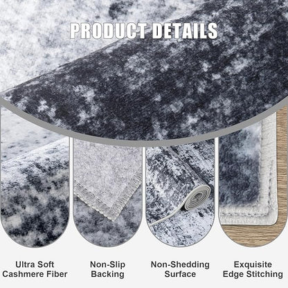 Washable Area Rug 3x14 Entryway Rug: Washable Modern Abstract Soft Thin Rug Indoor Floor No Slip Stain Resistant Carpet for Bedroom Dining Room Farmhouse Nursery Home Office - Black