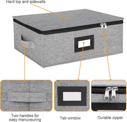 Coffee Mug Storage Box with Dividers, China Storage Containers Hard Shell ,Glassware Storage Containers with Zipper Lid and Handles, Stackable for 12 Mugs, Tea Cups, Moving & Packing (Light Grey)