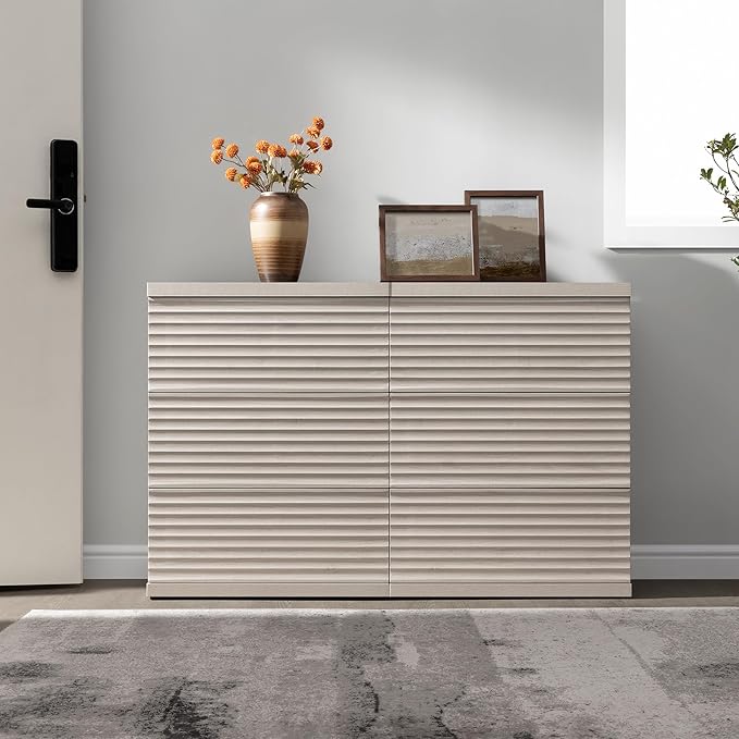SICOTAS Fluted Buffet Storage Cabinet with Larger Drawers, Modern Accent Sideboard Credenza with Storage, Mid Century Media Console Coffee Bar Table for Dining Room Hallway Kitchen (3 Pieces)