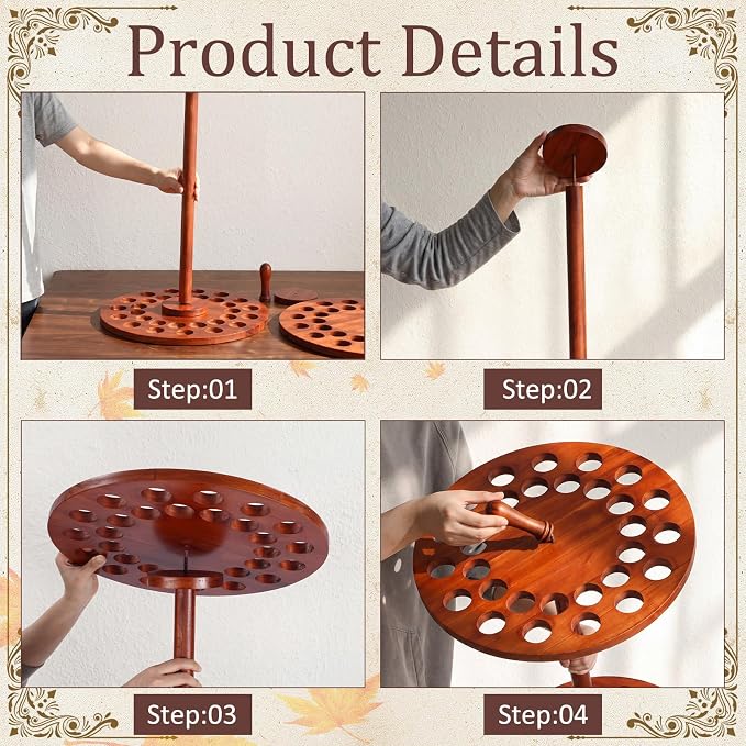 Leinuosen Rustic Wooden Walking Cane Stand Rack for 30 Canes, 27.5 Inch Tall Vintage Display Cane Holder Stand for Walking Sticks, Umbrellas, Antique Brown Home Entrance Decoratiion