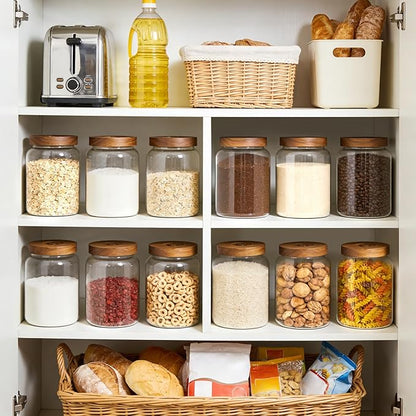 Glass Flour Container Set of 2, Large Glass Canisters with Airtight Lids,Pantry Jar with Anti-Slip Mat and Label,Food Storage Jars for Flour,Sugar,Cereal,Rice,Pasta,Oats, Coffee Beans(3.4 QT/3200 ml)