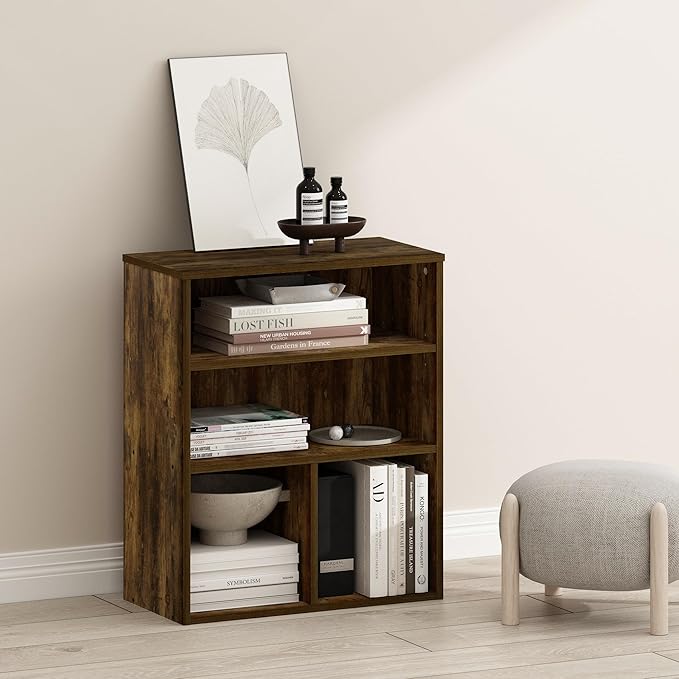 Furinno PASIR Book Shelf, 3-Tier Display Bookshelf, Bookcase, 11.8 x 23.6 x 28.1, for Living Room, Bedroom, Home Office, Amber Pine