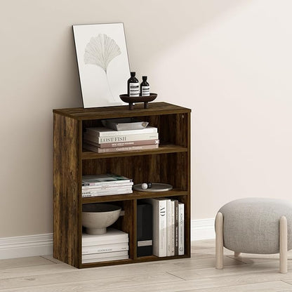 Furinno PASIR Book Shelf, 3-Tier Display Bookshelf, Bookcase, 11.8 x 23.6 x 28.1, for Living Room, Bedroom, Home Office, Amber Pine