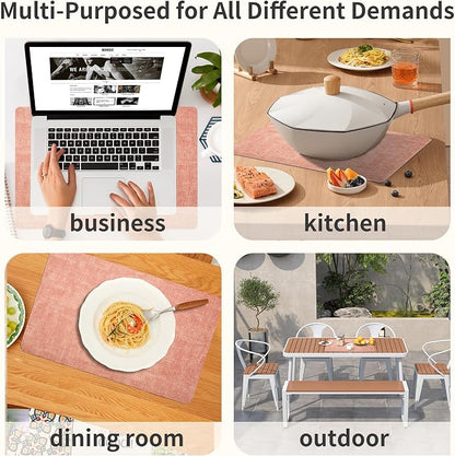 Maxpearl Faux Leather Placemats Set of 6 - Waterproof - Wipe Clean - Heat Resistant - Anti Slip Dining Table Place Mats, Suitable for Indoor & Outdoor Use, 17’’×12’’, Pink
