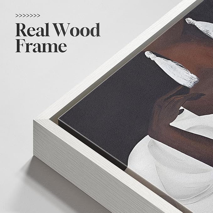 Framed Black and White Wall Art, Square Modern Canvas Portrait Prints Paintings for Walls, Contemporary Minimalist Elegant Black Woman Pictures for Dining Room Bedroom Hallway Wall Decor 24x24 In