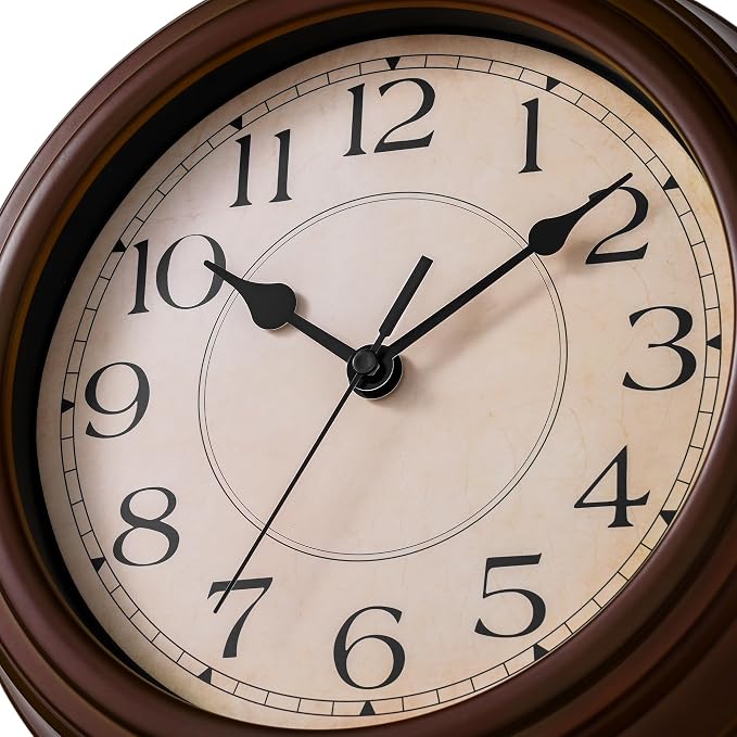 KECYET Wall Clock, 9 Inch Silent Battery Operated Non-Ticking Wall Clock Classic Decorative for Living Room, Kitchen,Office, Bedrooms(Brown)