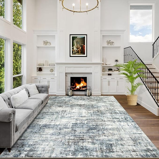 9x12 Area Rugs Washable Rug: Modern Abstract Living Room Rug Soft Anti-Skid Thin Carpet Indoor Floor Non-Shedding Carpets for Bedroom Dining Room Farmhouse Nursery Home Office Blue Multi