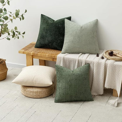 MIULEE Pack of 4 Couch Throw Pillow Covers 22x22 Inch Neutral Green Soft Decorative Chenille Pillow Covers Farmhouse Accent Cushion Covers for Boho Spring Home Decor Sofa Bedroom Living Room