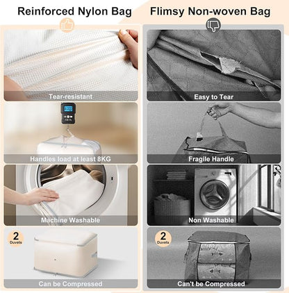 Comforter Storage Bag - 130L Large Capacity Blanket Storage Bags 3-Layer Ultra Space Saving Self Compression Organizer, Washable Compression Bags for Storage Comforter Blanket, 4-Pack, Beige