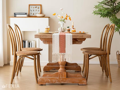 FEXIA Boho Table Runner for Summer Home Decor with Tassels 72 Inches Farmhouse Long Rustic Table Runner Macrame Burlap Centerpieces for Tables Decoration for Living Room Coral (12x72 Inches)