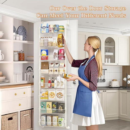 MIAOLI Over the Door Pantry Organizers and Storage, 8-Tier Spice Rack, Home & Kitchen Storage Shelves for Cabinet, Large Capacity Hanging Seasoning Organizer, Laundry Room Organization, White