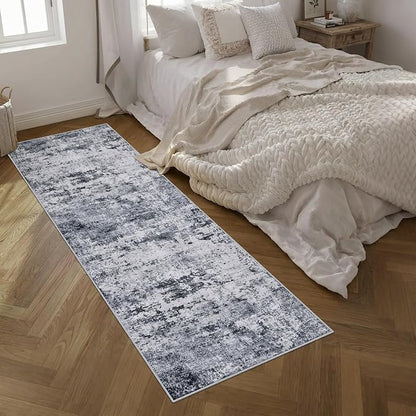 2.6'x10' Runner Rug Washable Rug: Modern Abstract Soft Thin Runner Rug Grey