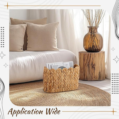Wicker Toilet Paper Storage Basket Large Scallop Edge Water Hyacinth Narrow Wicker Baskets for Toilet Paper up to 9 Mega Rolls for Bathroom Accessories Organizer Storage