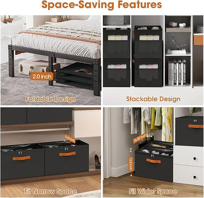 4 Pack Shoe Organizer for Closet,Foldable Shoe Storage Organizer with Adjustable Dividers, Shoe Storage Box with Clear Cover, Fits up to 16 Pairs, Black