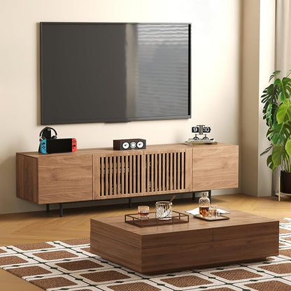 Mid-Century Modern Expandable Coffee Table & TV Stand Set, Walnut Finish – Elegant Storage Combo for Living Room, Bedroom, or Lounge (70.87" TV Stand+Coffee Table)