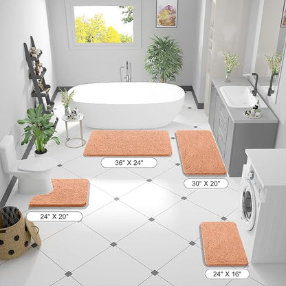 OLANLY Bathroom Runner Rugs 44x24, Extra Soft Absorbent Chenille Bath Rugs, Rubber Backing Quick Dry, Machine Washable Long Bath Mats for Bathroom Floor, Tub and Shower, Home Decor Accessories, Peach