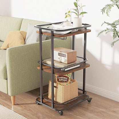 IBUYKE 3-Tier Home Bar Serving Cart,Kitchen Storage Carts with Wheels,11.79x15.72x33.01 inches,Rolling Mini Bar Cart for Home, Outdoor, Kitchen, Bedroom TMJ319H