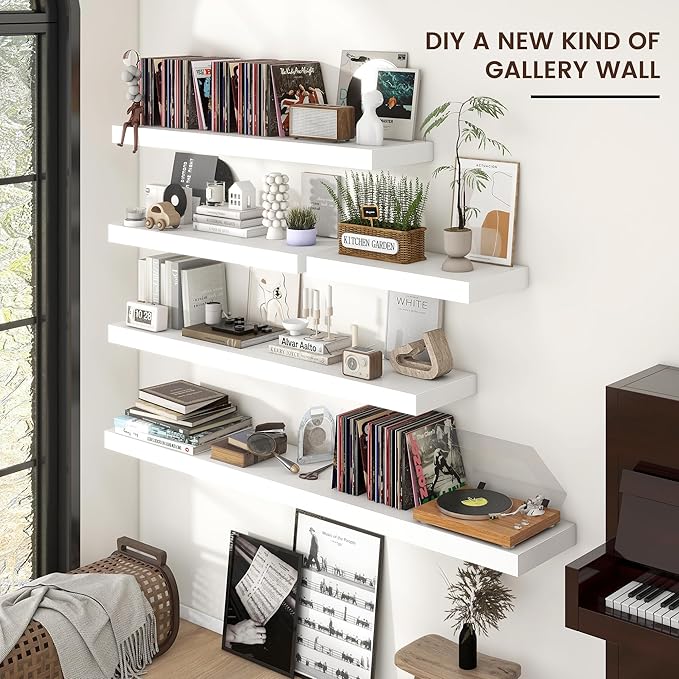 Floating Shelves for Wall, 36 Inch Wide x 12 Inch Deep Floating Shelves, Long Wood Floating Wall Shelf Shelves for Living Room Bathroom Bedroom Kitchen Home - (White, 36" W x 12" D x 2" H)