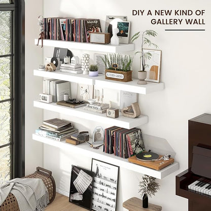Floating Shelves for Wall, 36 Inch Wide x 12 Inch Deep Floating Shelves, Long Wood Floating Wall Shelf Shelves for Living Room Bathroom Bedroom Kitchen Home - (White, 36" W x 12" D x 2" H)
