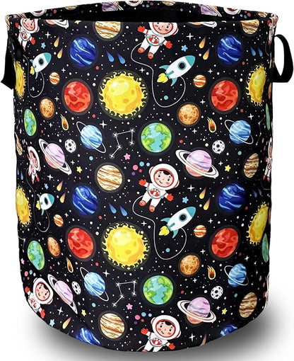 Funny Astronaut Laundry Basket Foldable With Handles Galaxy Tote Bag Oxford Cloth Colorful Planet Laundry Hamper Clothe Storage Bucket Toy Organizer 18.9"x16.5"For Bathroom/Laundry/Bedroom