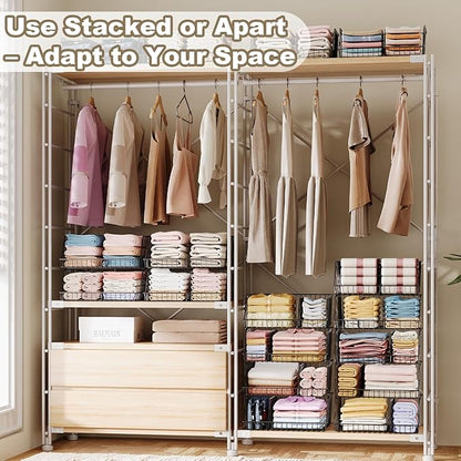 3-Tier Stackable Closet Organizers and Storage, Metal Wire Closet Shelves, Space-Saving Closet Organizer with Adjustable Dividers for Bedroom, Cabinet & Laundry Room