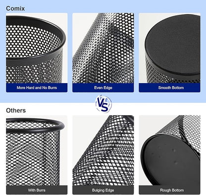 Comix Pen Holder Desk Organizer, Wire Mesh Pencil Cup with Foam Pad and Non-Slip Bottom Office Supplies Desk Accessories for Home Office School, 10 Packs