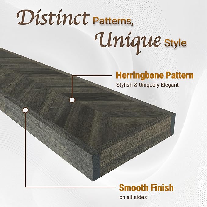 Howizz 48" Rustic Farmhouse Floating Shelves – Set of 2 Acacia Wood Shelves for Stylish Wall Decor in Kitchen, Bathroom, Unique Chevron Pattern, Mocha Color, 48x8x1.5 Inches - Set of 2 - DIY