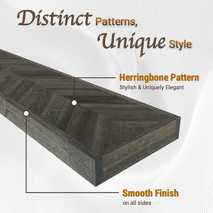 Howizz 48" Rustic Farmhouse Floating Shelves – Set of 2 Acacia Wood Shelves for Stylish Wall Decor in Kitchen, Bathroom, Unique Chevron Pattern, Mocha Color, 48x8x1.5 Inches - Set of 2 - DIY