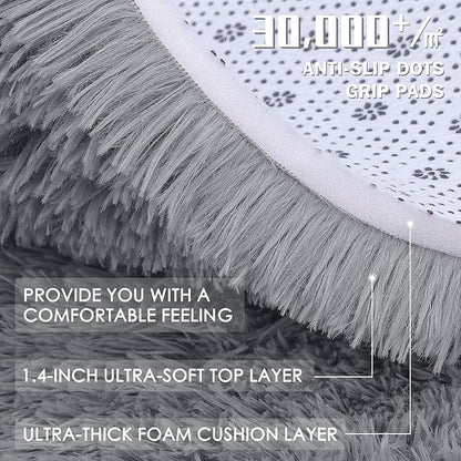 OLANLY 6x8 Machine Washable Large Area Rugs for Living Room, Bedroom, Soft Fluffy Shaggy Bedside Rug, Indoor Floor Carpet for Kids Girls and Boys, Dorms, Nursery, Home Decor Aesthetic, Light Grey