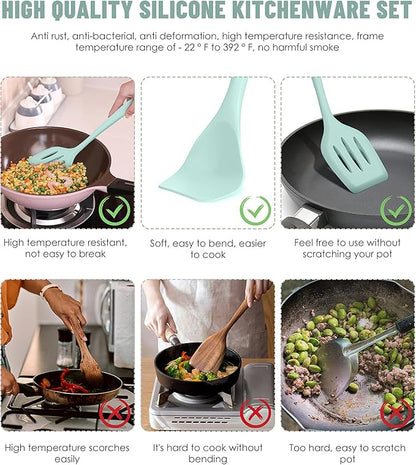 Kitchen Utensils Set-12 Pieces Silicone Cooking Utensils Set (Dishwasher Safe) 392°F Heat Resistant Spatula Set,Kitchen Utensil Set for Nonstick Cookware,Best Kitchen Tools with Holder