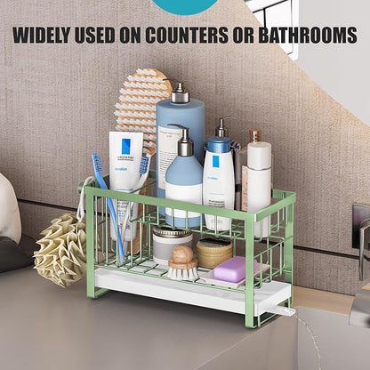 Taugast Sponge Holder for Kitchen Sink with Flexible Sponge Holder Smiley Face,2 Tier Kitchen Sink Organizer Countertop and Storage Essentials,Soap Dispenser Organize,Home Decor Accessories-Green