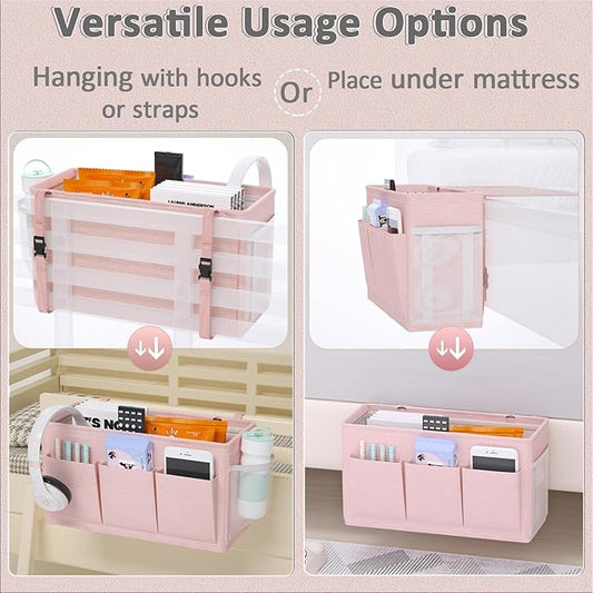 Edudif Dual-purpose Bedside Caddy Bedside Organizer, Bed Caddy with 6 Pockets, Versatile Bedside Storage Solution Magazine Remotes holder, ideal for Home, Dorm, Hospital, Crib Bed