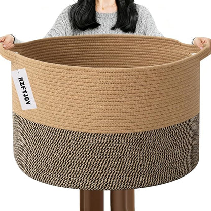 115L Extra Large Blanket Basket,Woven Rope Laundry Basket Hamper with Handles, Decorative Nursery Basket Storage Bin for Toys, Clothes Organizer, Living Room, Bedroom, Bathroom, Jute&Black