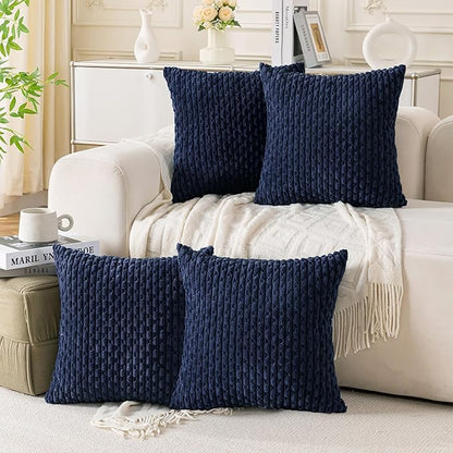 Set of 4 Navy Blue Decorative Throw Pillow Covers 26x26 Inch Corduroy Pillow Covers for Bed Couch Sofa Living Room Soft Square Cushion Cases
