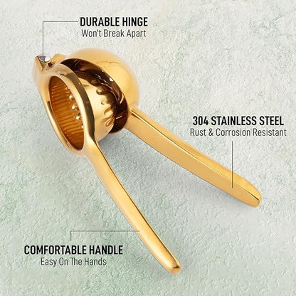 Zulay Kitchen Lemon Squeezer Stainless Steel - Premium Quality, Heavy Duty Solid Metal Squeezer Bowl - Large Manual Citrus Press Juicer and Lime Squeezer Stainless Steel - Gold