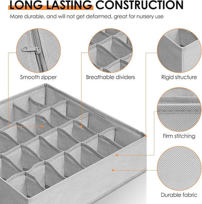 Criusia 16 Pack Sock Underwear Drawer Organizer, 96 Cells Dresser Organizer for Baby Clothes, Foldable Fabric Closet Organization and Storage Dividers Bins for Nursery, Bedroom