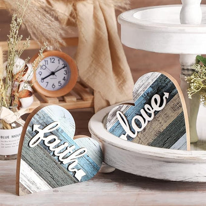 Jetec 2 Pcs Rustic Table Decorations for Living Room Home Decor Farmhouse Valentines Day Centerpiece Small Love Wooden Heart Decor for Dining Room Shelf Valentines Gift Decoration(Love Style)