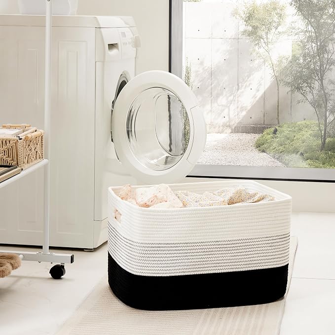 Artfeel Blanket Basket,Rectangle Woven Baskets for Storage,65L Laundry Basket for Decorative Nursery Blanket,Toys,Dirty Clothes and Magazine in Shelves,Baby Room,and Living Room