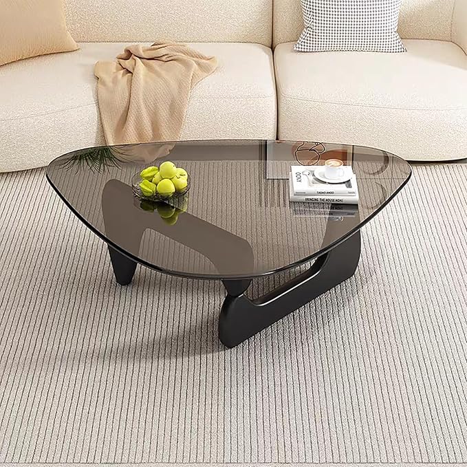 Mid Century Modern Glass Coffee Table, Coffee Table for Living Room, Noguchi Coffee Tables,Suitable for Bedroom Living Room Reception Office Tables (Black/Grey, ML)