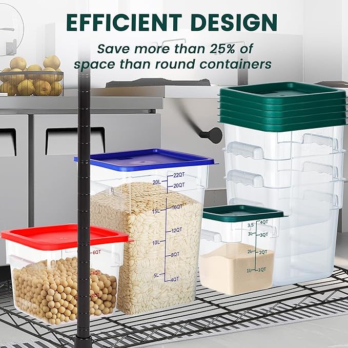4 Pack Food Storage Containers, 2 Quart with Lids, Square Commercial Containers with Scale, NSF, Polycarbonate, Clear