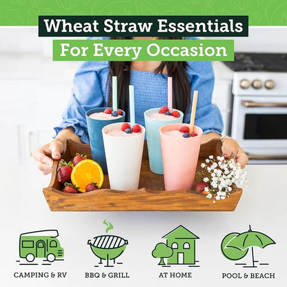 Grow Forward Premium Wheat Straw Cups - 20 oz Unbreakable BPA Free Hard Plastic Cups - Reusable Lightweight Plastic Drinking Glasses for Kitchen, Outdoor, Water, Camping, RV - Tropical