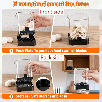 Fruit Slicer Cup for Strawberry, Banana, Hard-Boiled Egg - Detachable Cutter with Push Plate - 304 Stainless Steel Blade - Rapid & Safe Slicing Kitchen Gadget for Quick Meal Prep (Black)