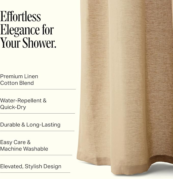 Preston Lane Stonebridge Linen Cotton Shower Curtain, 72" x 72" – 67% Linen 33% Cotton Blend, Fabric Bathroom Curtain with Reinforced Holes with Stitching, Made in Portugal, Clay
