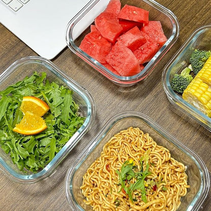 8 Pcs Square Glass Food Storage Container with Lids, 16OZ Square Glass Meal Prep Containers Set, 2 Cup glass Food Storage for Lunch Salad, Microwave, Oven, Freezer, Dishwasher Safe (4 Pack)