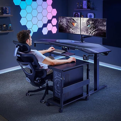 EUREKA ERGONOMIC PC Stand Computer Cart, Height Adjustable Tower Stand 2-Tier Suit for ATX Case Printer, Metal Rolling Cart on Wheels for Gaming Home Office, Carbon Fiber,Home Office Organization