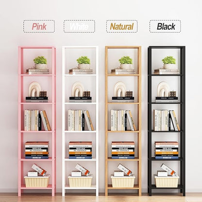 TUTOTAK Bookshelf, 6-Tier Tall Book Shelf, Narrow Bookcase for Small Space, DIY Stackable Bookshelf, for Living Room, Office, Study, Entryway, Industrial, Pink BS01BP006