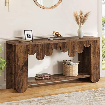 IBF Rustic Long Console Table, 63” Farmhouse Entryway Table with Storage, 2-Tier Wood Rectangular Sofa Table Behind Couch, Modern Entry Table for Hallway Entrance Foyer Home Living Room, Rustic Brown